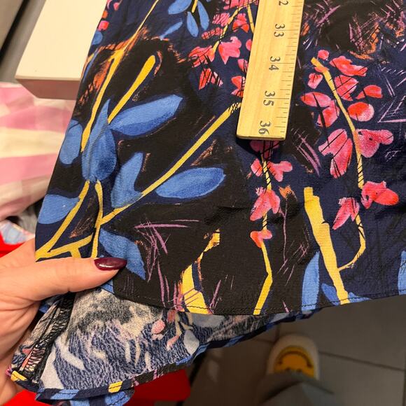 Maeve By Anthropologie Navy Floral Print Cold Shoulder Midi Dress Size 14 - Picture 8 of 9